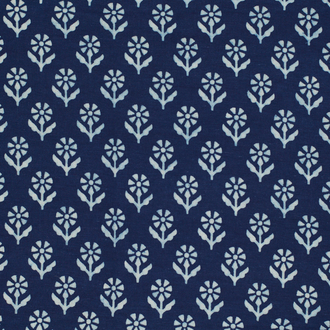 Indian Block Print Indigo with White Flower
