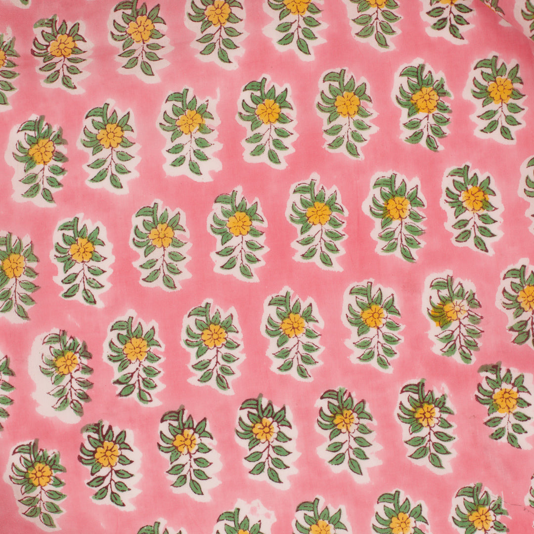 Indian Block Print - Pink with Yellow Flower