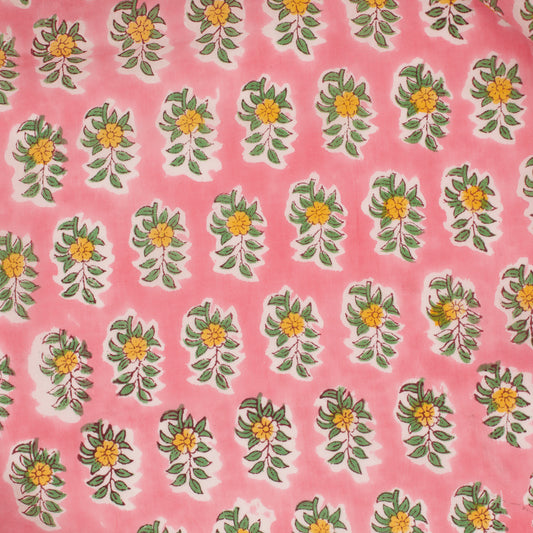 Indian Block Print - Pink with Yellow Flower