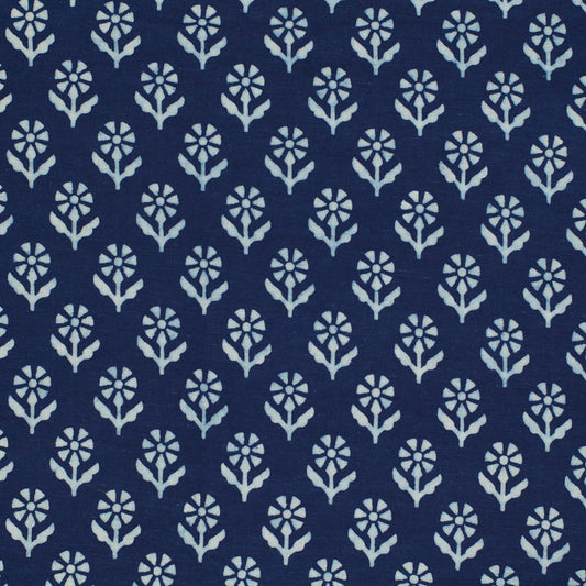 Indian Block Print Indigo with White Flower